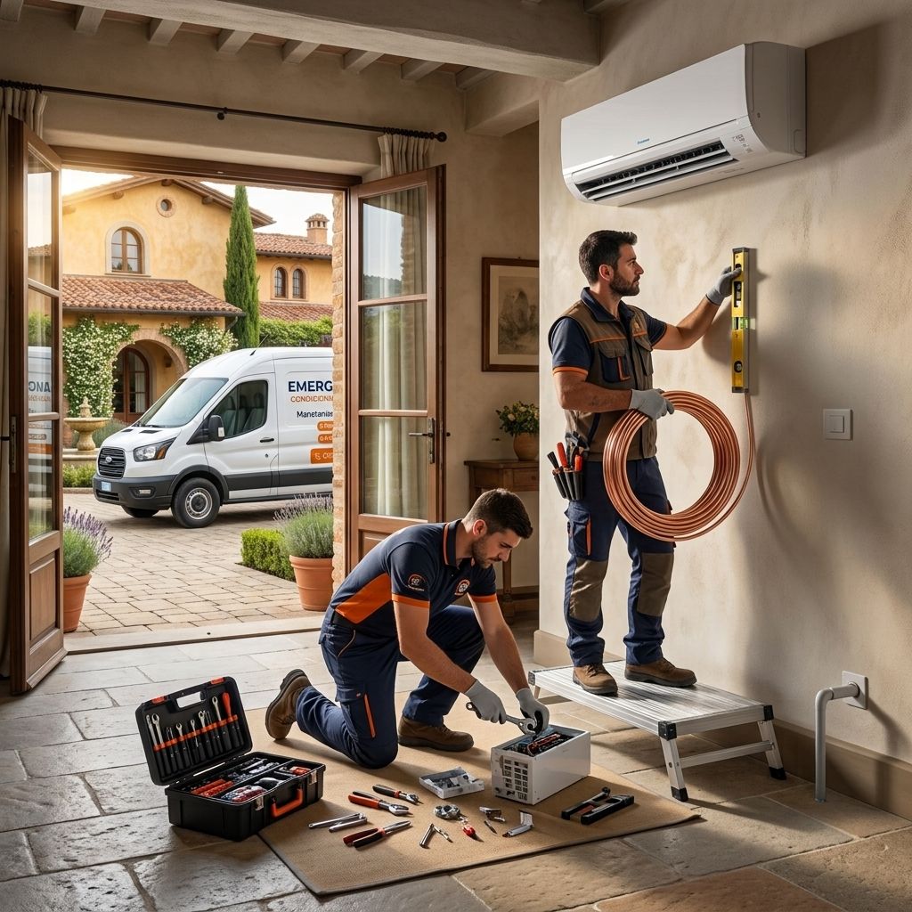 Tecnici Emergenza Clima installano un condizionatore in una casa toscana - Assistenza condizionatori a Firenze